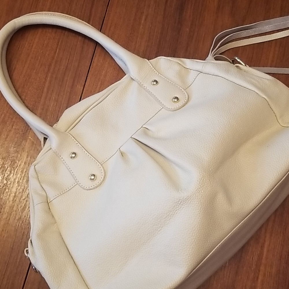 Stephanie Johnson pebbled cream leather purse